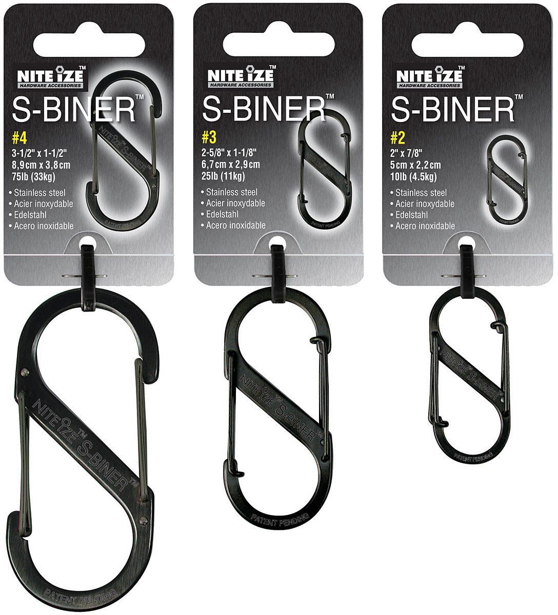 S-Biner Stainless Steel Dual Carabiner Combo - 3 Pack in Black