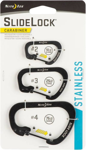 NiteIze SlideLock® Carabiner Stainless Steel Combo - 3 Pack - Black